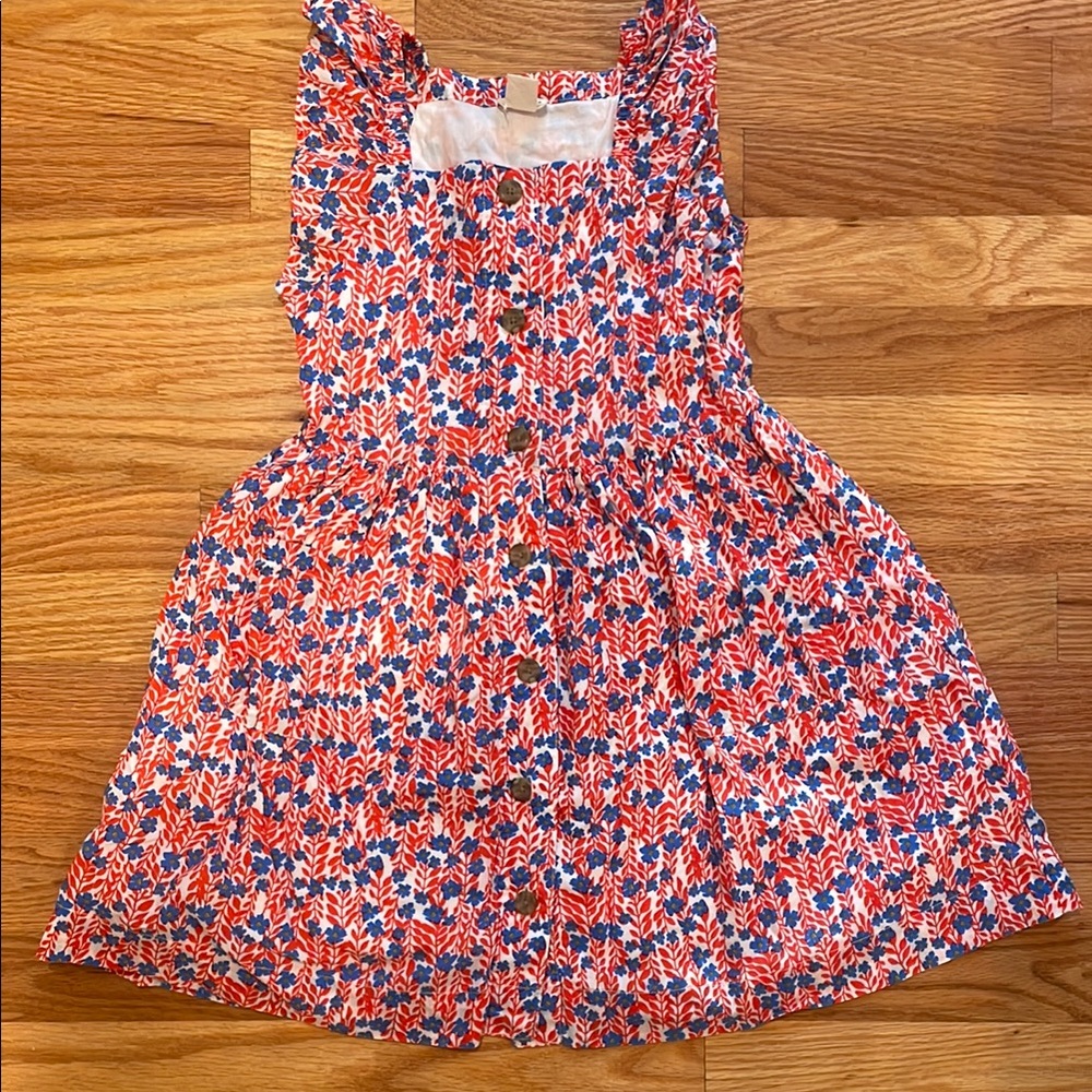 Crewcuts Red and Blue Floral Girls July 4th Summer Smock Dress size 7